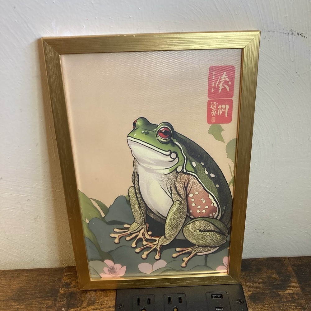 Japanese Frog Framed Wall Art Ukiyo-e Feng Shui Jin Chan Chuy Money Toad Chinese